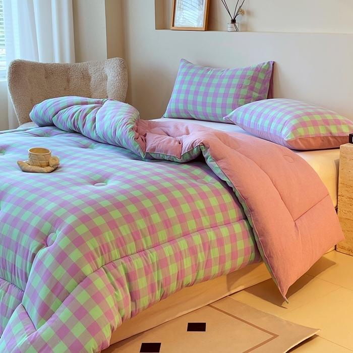 91家纺网 家纺一手货源 找家纺 宝士康家纺 2025新品10A抗菌无印风学生季春秋被/被芯/跨境/外贸 绿野中格