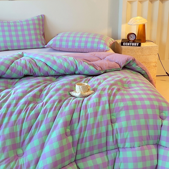 91家纺网 家纺一手货源 找家纺 宝士康家纺 2025新品10A抗菌无印风学生季春秋被/被芯/跨境/外贸 绿野中格