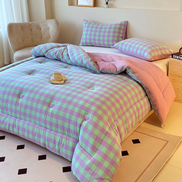 91家纺网 家纺一手货源 找家纺 宝士康家纺 2025新品10A抗菌无印风学生季春秋被/被芯/跨境/外贸 绿野中格