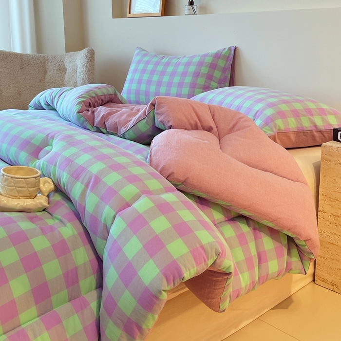 91家纺网 家纺一手货源 找家纺 宝士康家纺 2025新品10A抗菌无印风学生季春秋被/被芯/跨境/外贸 绿野中格