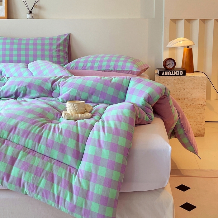 91家纺网 家纺一手货源 找家纺 宝士康家纺 2025新品10A抗菌无印风学生季春秋被/被芯/跨境/外贸 绿野中格