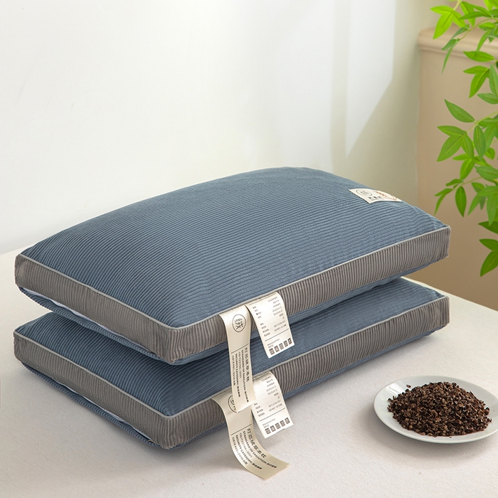 91家纺网 家纺一手货源 找家纺 枕之坊 2025新款灯芯绒荞麦壳护颈枕枕头枕芯 灯芯绒-蓝 30x50cm/只