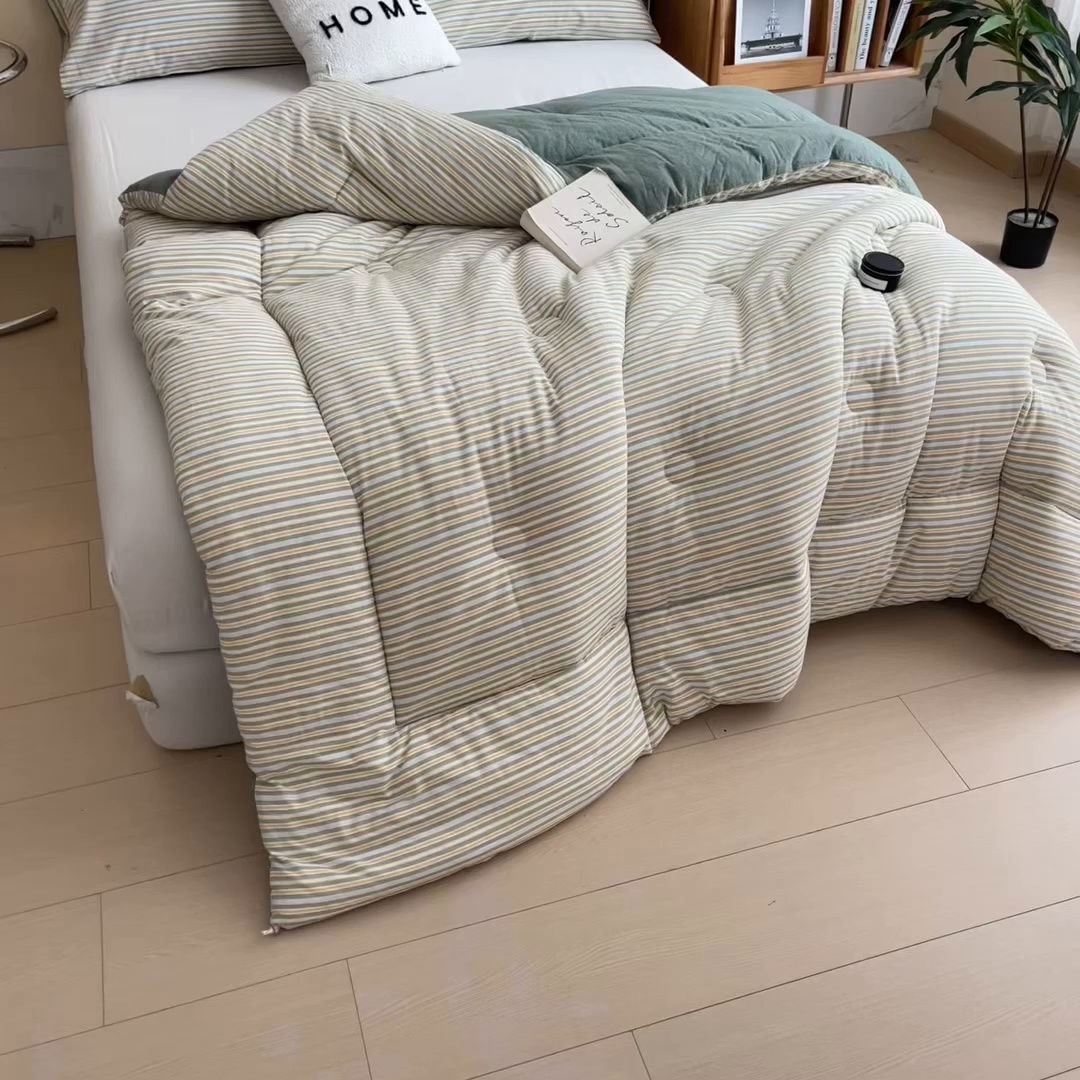 91家纺网 家纺一手货源 找家纺 宝士康家纺 2025新品10A抗菌无印风学生季春秋被/被芯/跨境/外贸 小绿条