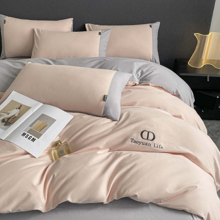 91家纺网 家纺一手货源 找家纺 （总）桃园 长绒棉纯棉不掉毛磨毛四件套-莫兰迪 高端礼盒