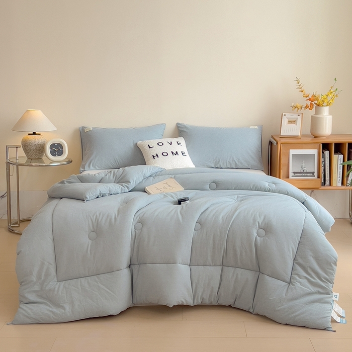 91家纺网 家纺一手货源 找家纺 宝士康家纺 2025新品10A抗菌无印风学生季春秋被/被芯/跨境/外贸 优雅蓝