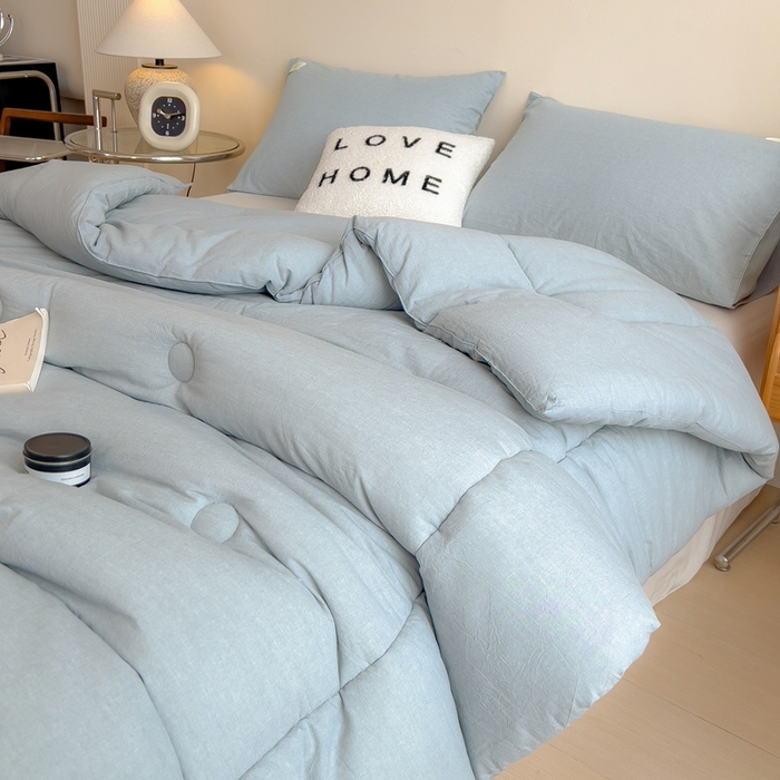 91家纺网 家纺一手货源 找家纺 宝士康家纺 2025新品10A抗菌无印风学生季春秋被/被芯/跨境/外贸 优雅蓝