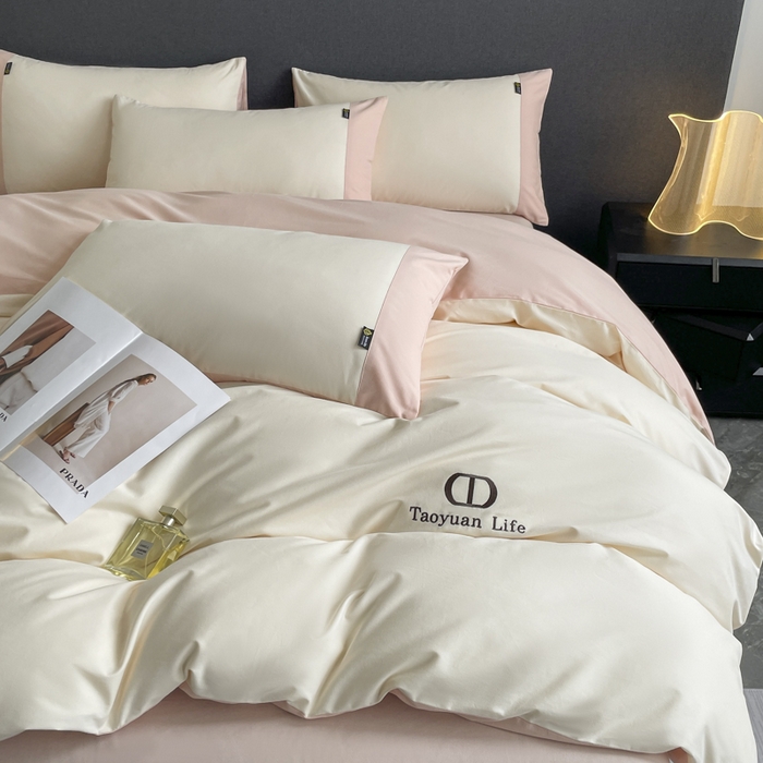 桃园 长绒棉纯棉不掉毛磨毛四件套-莫兰迪 高端礼盒 莫兰迪-白粉色