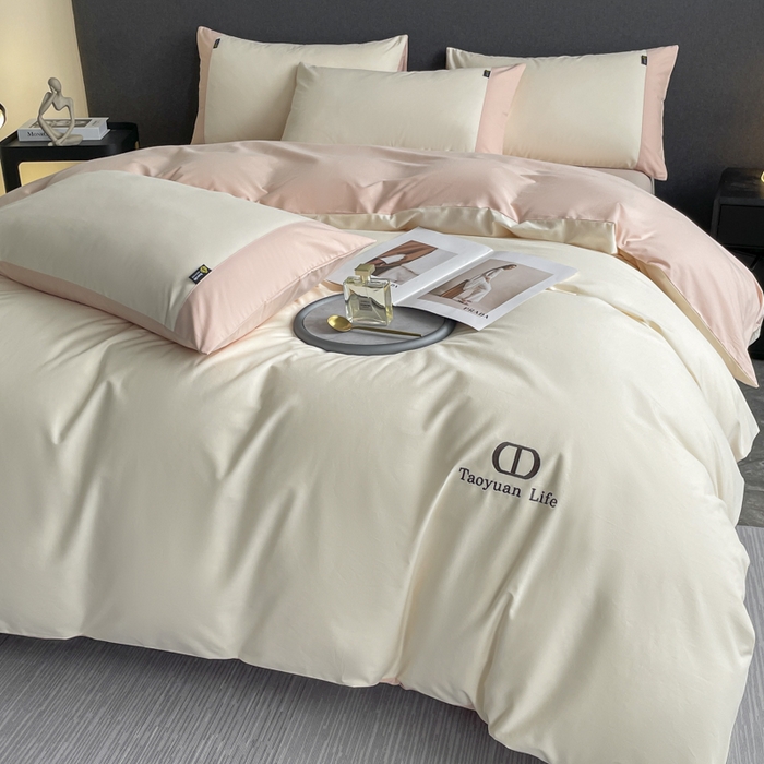 91家纺网 家纺一手货源 找家纺 桃园 长绒棉纯棉不掉毛磨毛四件套-莫兰迪 高端礼盒 莫兰迪-白粉色