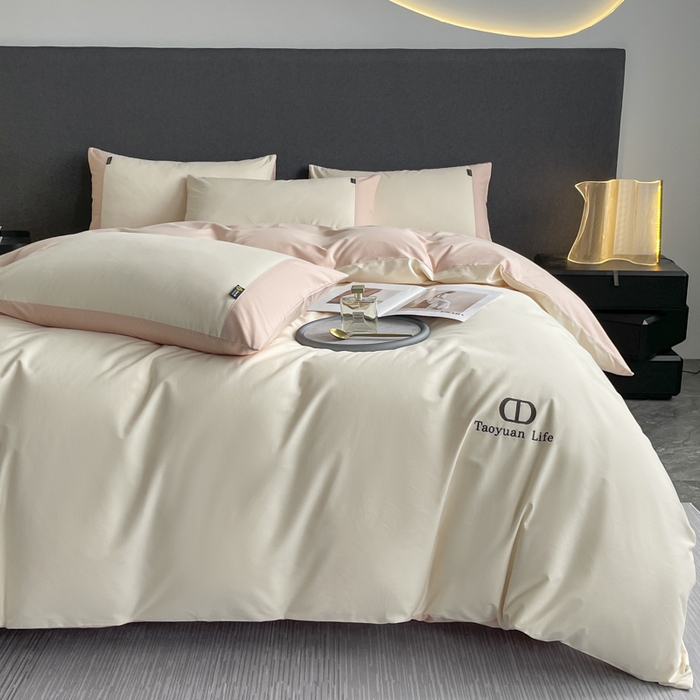 91家纺网 家纺一手货源 找家纺 桃园 长绒棉纯棉不掉毛磨毛四件套-莫兰迪 高端礼盒 莫兰迪-白粉色