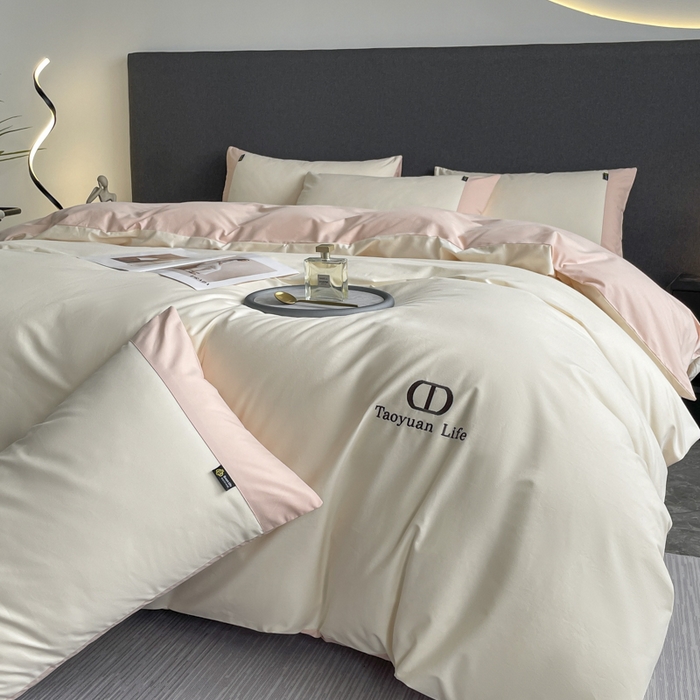 91家纺网 家纺一手货源 找家纺 桃园 长绒棉纯棉不掉毛磨毛四件套-莫兰迪 高端礼盒 莫兰迪-白粉色