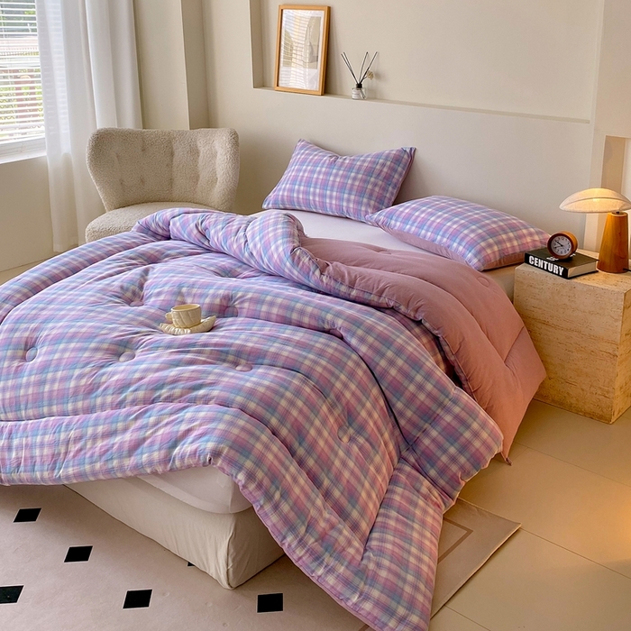 91家纺网 家纺一手货源 找家纺 宝士康家纺 2025新品10A抗菌无印风学生季春秋被/被芯/跨境/外贸 云舒紫