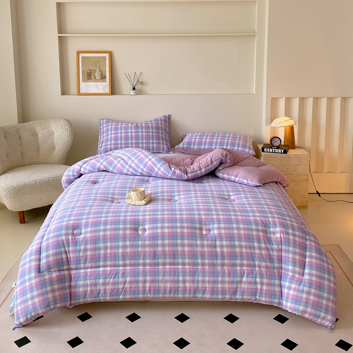 91家纺网 家纺一手货源 找家纺 宝士康家纺 2025新品10A抗菌无印风学生季春秋被/被芯/跨境/外贸 云舒紫