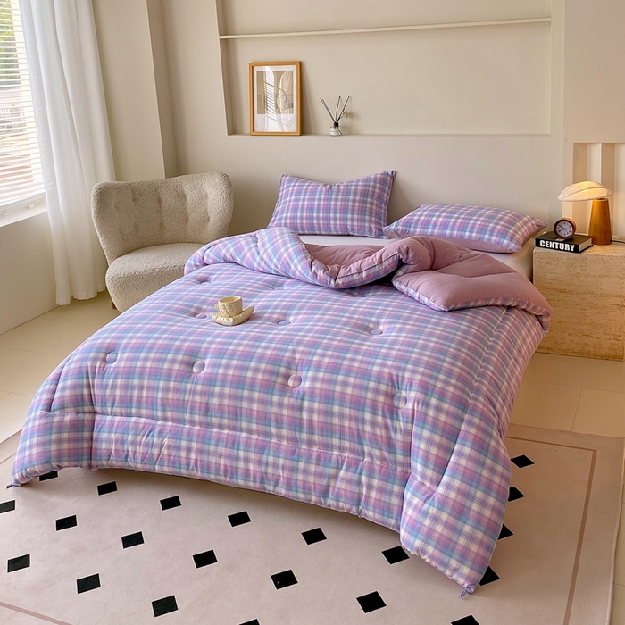 91家纺网 家纺一手货源 找家纺 宝士康家纺 2025新品10A抗菌无印风学生季春秋被/被芯/跨境/外贸 云舒紫