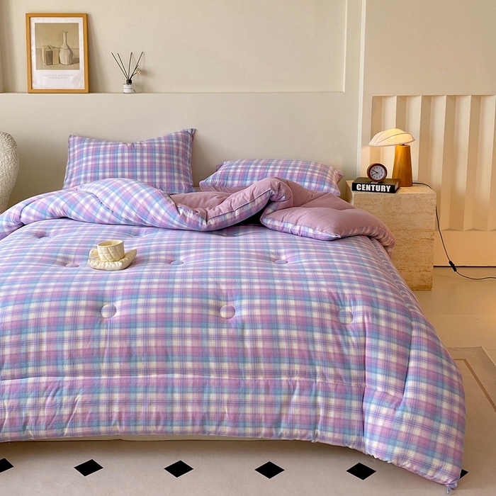 91家纺网 家纺一手货源 找家纺 宝士康家纺 2025新品10A抗菌无印风学生季春秋被/被芯/跨境/外贸 云舒紫