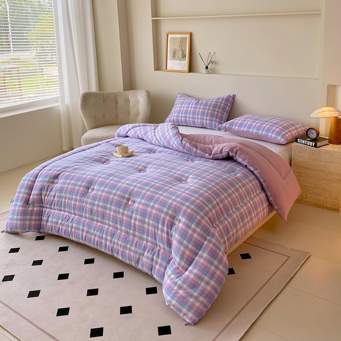 91家纺网 家纺一手货源 找家纺 宝士康家纺 2025新品10A抗菌无印风学生季春秋被/被芯/跨境/外贸 云舒紫