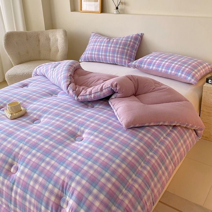 91家纺网 家纺一手货源 找家纺 宝士康家纺 2025新品10A抗菌无印风学生季春秋被/被芯/跨境/外贸 云舒紫