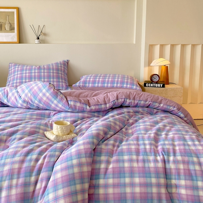 91家纺网 家纺一手货源 找家纺 宝士康家纺 2025新品10A抗菌无印风学生季春秋被/被芯/跨境/外贸 云舒紫