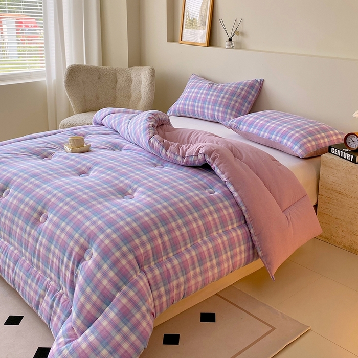 91家纺网 家纺一手货源 找家纺 宝士康家纺 2025新品10A抗菌无印风学生季春秋被/被芯/跨境/外贸 云舒紫