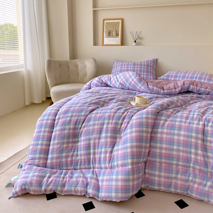 91家纺网 家纺一手货源 找家纺 宝士康家纺 2025新品10A抗菌无印风学生季春秋被/被芯/跨境/外贸 云舒紫