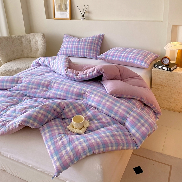 91家纺网 家纺一手货源 找家纺 宝士康家纺 2025新品10A抗菌无印风学生季春秋被/被芯/跨境/外贸 云舒紫