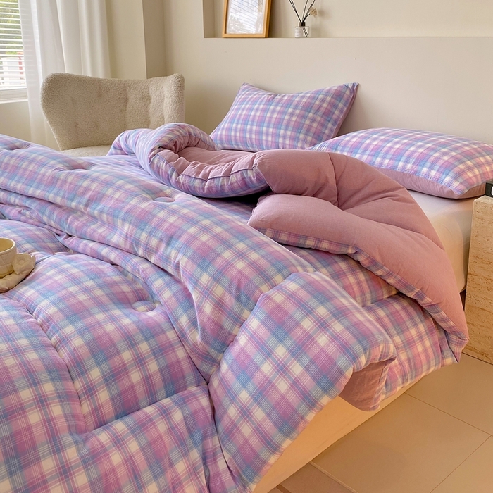 91家纺网 家纺一手货源 找家纺 宝士康家纺 2025新品10A抗菌无印风学生季春秋被/被芯/跨境/外贸 云舒紫