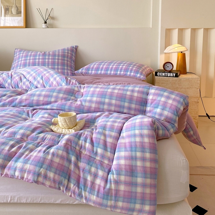 91家纺网 家纺一手货源 找家纺 宝士康家纺 2025新品10A抗菌无印风学生季春秋被/被芯/跨境/外贸 云舒紫