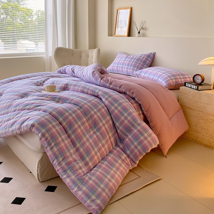 91家纺网 家纺一手货源 找家纺 宝士康家纺 2025新品10A抗菌无印风学生季春秋被/被芯/跨境/外贸 云舒紫