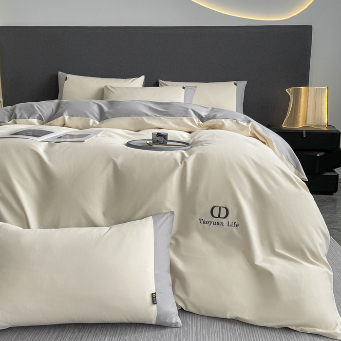 91家纺网 家纺一手货源 找家纺 桃园 长绒棉纯棉不掉毛磨毛四件套-莫兰迪 高端礼盒 莫兰迪-白灰色