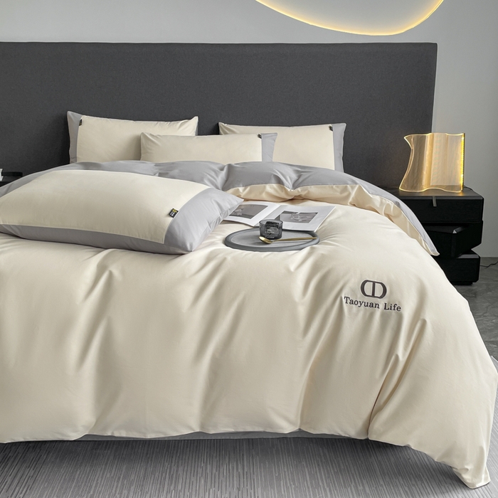 91家纺网 家纺一手货源 找家纺 桃园 长绒棉纯棉不掉毛磨毛四件套-莫兰迪 高端礼盒 莫兰迪-白灰色