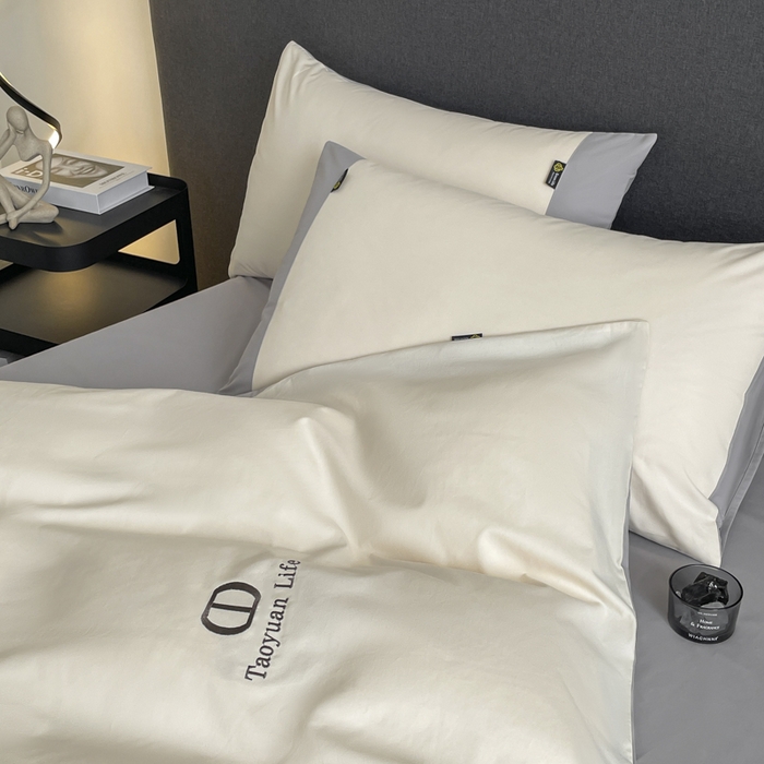 91家纺网 家纺一手货源 找家纺 桃园 长绒棉纯棉不掉毛磨毛四件套-莫兰迪 高端礼盒 莫兰迪-白灰色