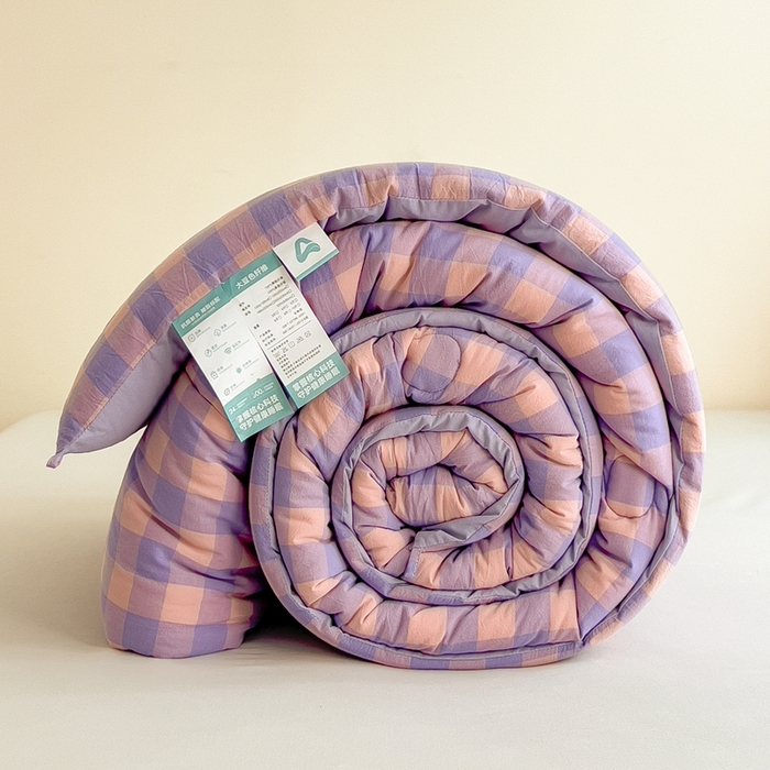 91家纺网 家纺一手货源 找家纺 宝士康家纺 2025新品10A抗菌无印风学生季春秋被/被芯/跨境/外贸 紫粉中格