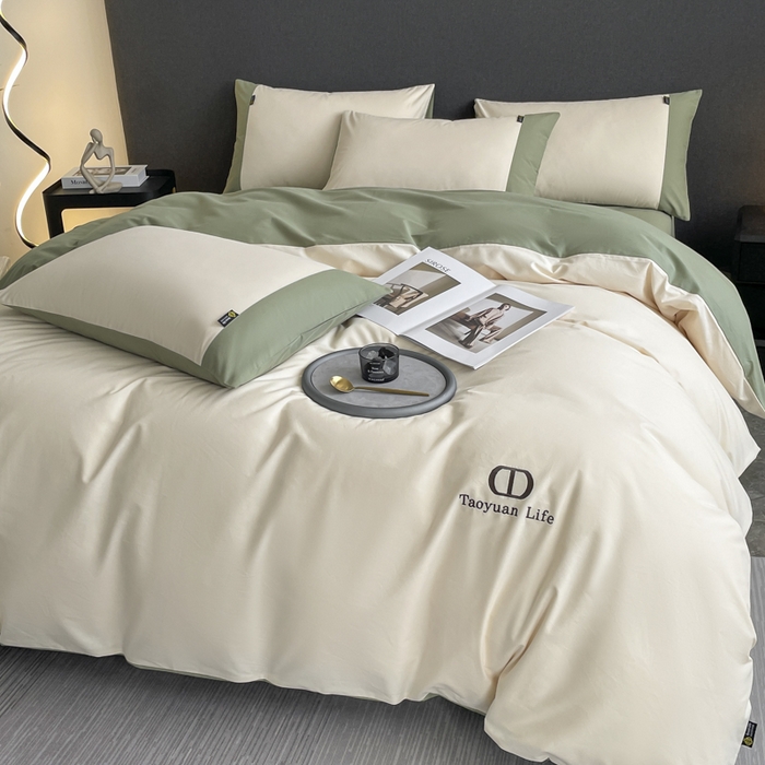 91家纺网 家纺一手货源 找家纺 桃园 长绒棉纯棉不掉毛磨毛四件套-莫兰迪 高端礼盒 莫兰迪-白绿色