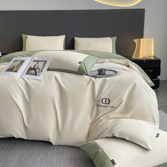 91家纺网 家纺一手货源 找家纺 桃园 长绒棉纯棉不掉毛磨毛四件套-莫兰迪 高端礼盒 莫兰迪-白绿色