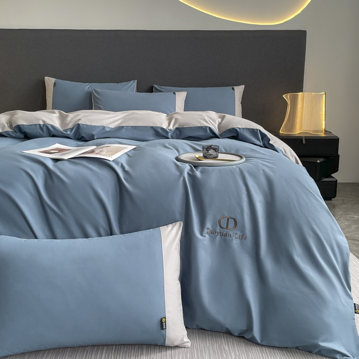 91家纺网 家纺一手货源 找家纺 桃园 长绒棉纯棉不掉毛磨毛四件套-莫兰迪 高端礼盒 莫兰迪-宾利蓝