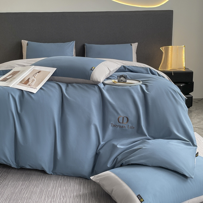 91家纺网 家纺一手货源 找家纺 桃园 长绒棉纯棉不掉毛磨毛四件套-莫兰迪 高端礼盒 莫兰迪-宾利蓝