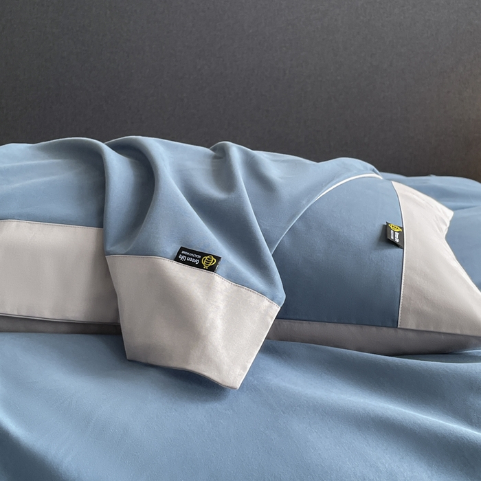 91家纺网 家纺一手货源 找家纺 桃园 长绒棉纯棉不掉毛磨毛四件套-莫兰迪 高端礼盒 莫兰迪-宾利蓝