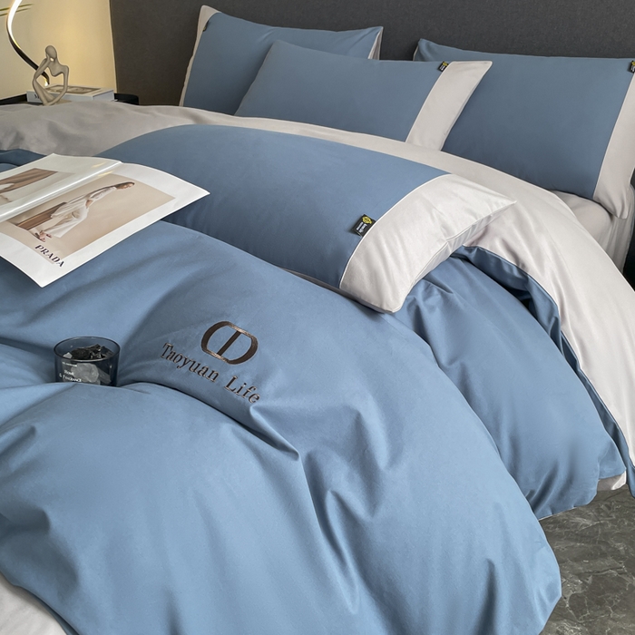 91家纺网 家纺一手货源 找家纺 桃园 长绒棉纯棉不掉毛磨毛四件套-莫兰迪 高端礼盒 莫兰迪-宾利蓝