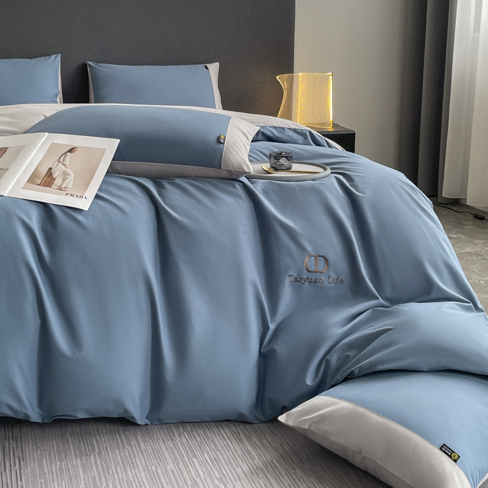 91家纺网 家纺一手货源 找家纺 桃园 长绒棉纯棉不掉毛磨毛四件套-莫兰迪 高端礼盒 莫兰迪-宾利蓝