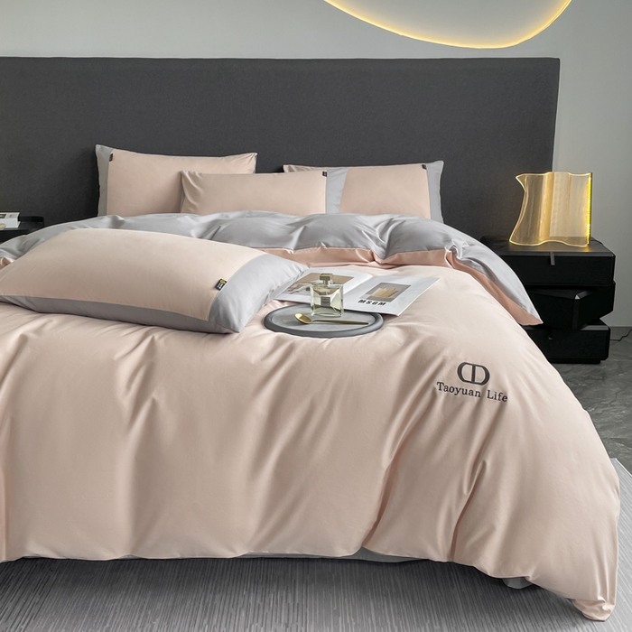 91家纺网 家纺一手货源 找家纺 桃园 长绒棉纯棉不掉毛磨毛四件套-莫兰迪 高端礼盒 莫兰迪-少女粉