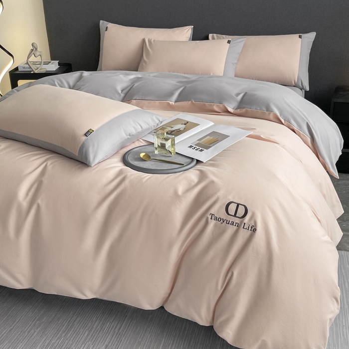 91家纺网 家纺一手货源 找家纺 桃园 长绒棉纯棉不掉毛磨毛四件套-莫兰迪 高端礼盒 莫兰迪-少女粉