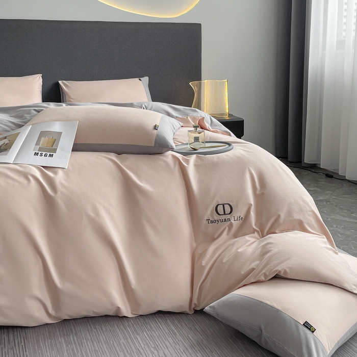 91家纺网 家纺一手货源 找家纺 桃园 长绒棉纯棉不掉毛磨毛四件套-莫兰迪 高端礼盒 莫兰迪-少女粉