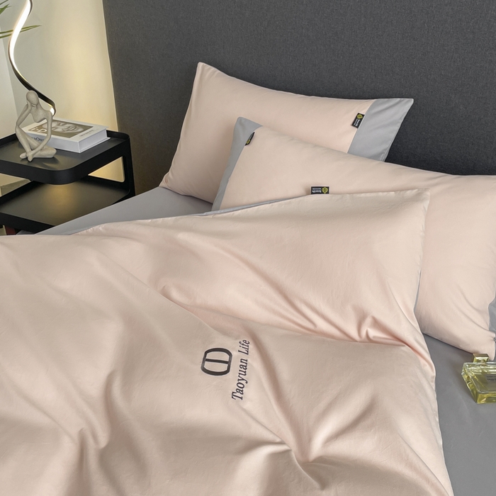 91家纺网 家纺一手货源 找家纺 桃园 长绒棉纯棉不掉毛磨毛四件套-莫兰迪 高端礼盒 莫兰迪-少女粉