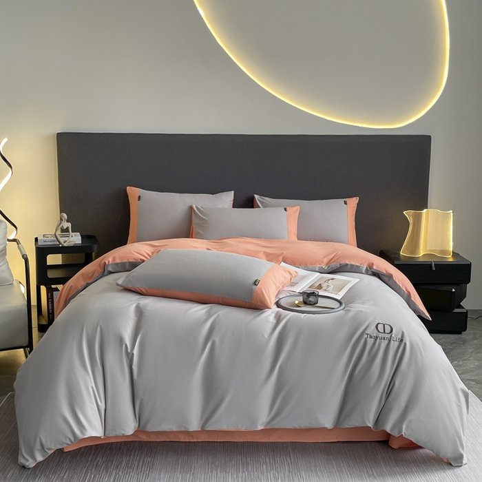 91家纺网 家纺一手货源 找家纺 桃园 长绒棉纯棉不掉毛磨毛四件套-莫兰迪 高端礼盒 莫兰迪-绅士灰