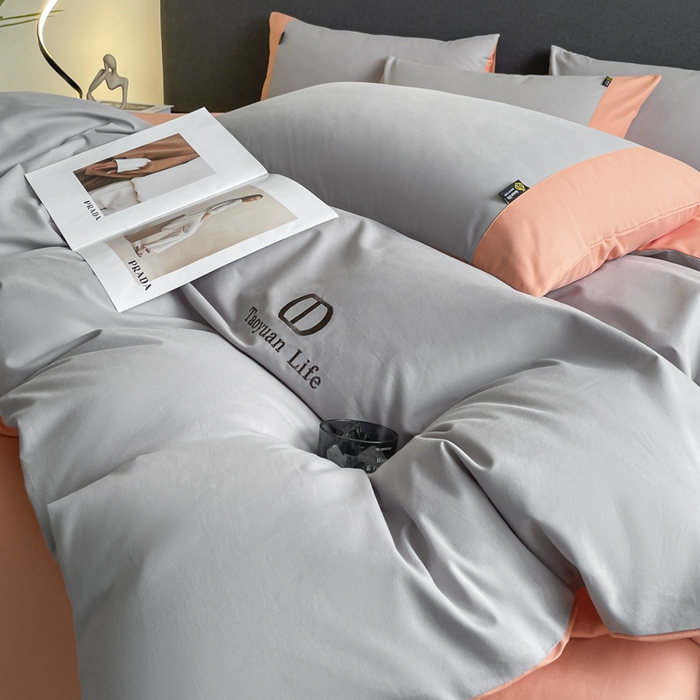 91家纺网 家纺一手货源 找家纺 桃园 长绒棉纯棉不掉毛磨毛四件套-莫兰迪 高端礼盒 莫兰迪-绅士灰