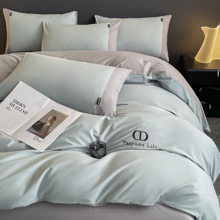 桃园 长绒棉纯棉不掉毛磨毛四件套-莫兰迪 高端礼盒 莫兰迪-飘蓝