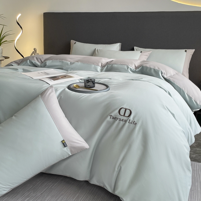 91家纺网 家纺一手货源 找家纺 桃园 长绒棉纯棉不掉毛磨毛四件套-莫兰迪 高端礼盒 莫兰迪-飘蓝