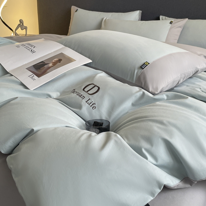 91家纺网 家纺一手货源 找家纺 桃园 长绒棉纯棉不掉毛磨毛四件套-莫兰迪 高端礼盒 莫兰迪-飘蓝