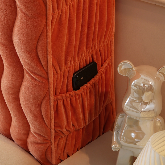 91家纺网 家纺一手货源 找家纺 怡源梦 2025新款亲肤舒适荷兰绒曲线床头罩 桔色