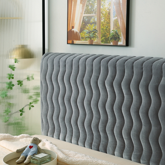 91家纺网 家纺一手货源 找家纺 怡源梦 2025新款亲肤舒适荷兰绒曲线床头罩 浅灰