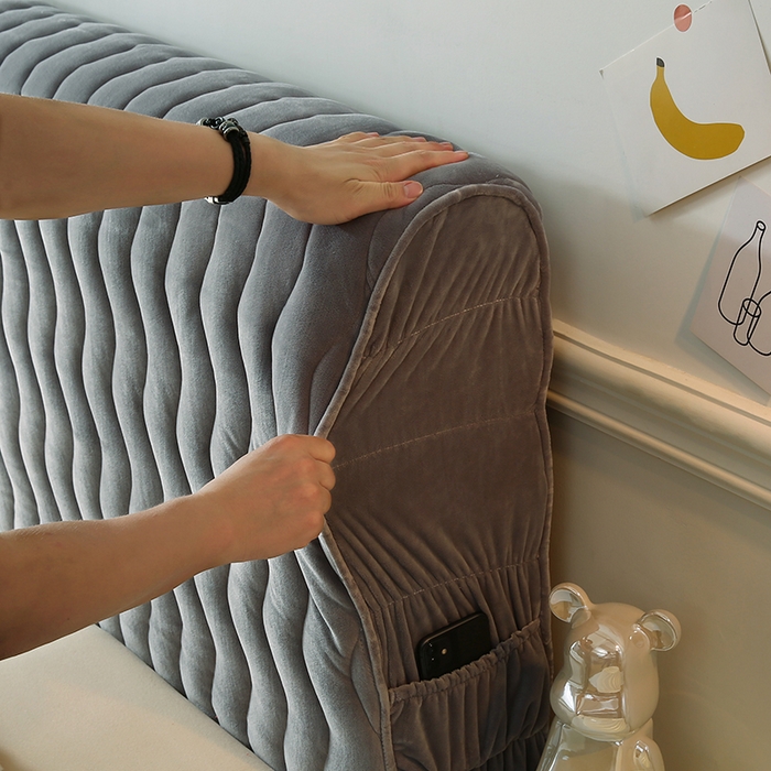 91家纺网 家纺一手货源 找家纺 怡源梦 2025新款亲肤舒适荷兰绒曲线床头罩 浅灰